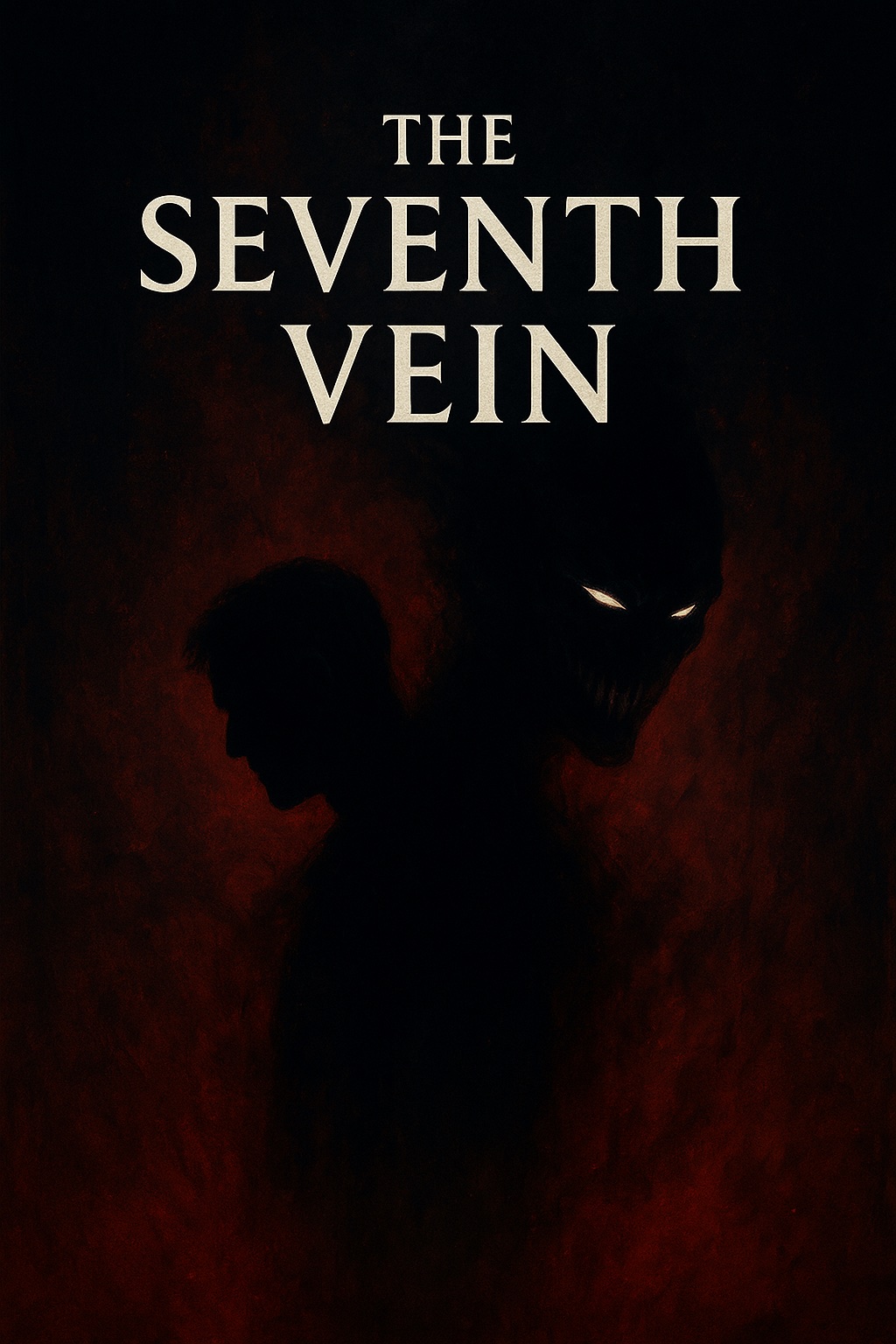 The Seventh Vein key art: a man in silhouette, and behind him a demon with glowing eyes